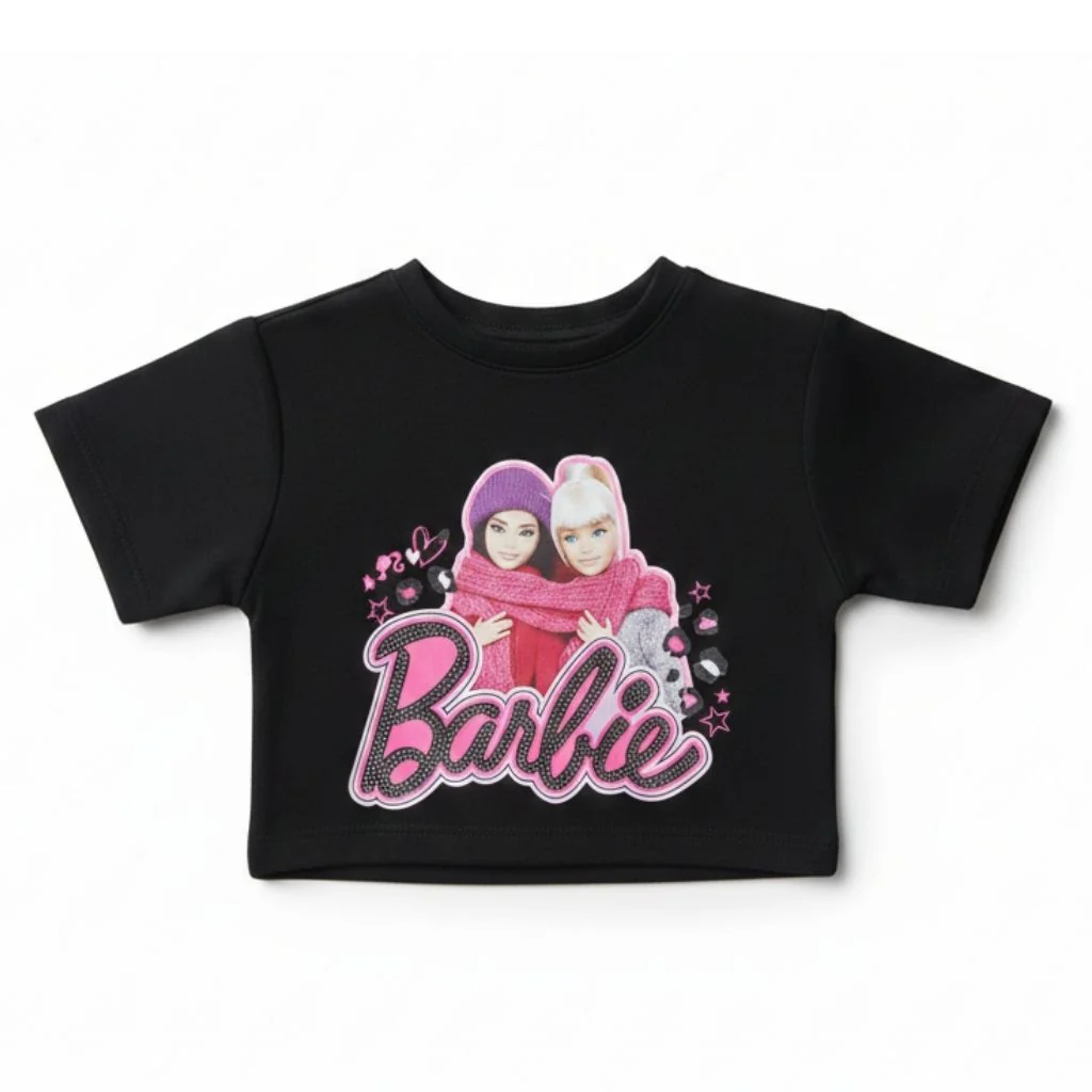 Barbie Black Graphic Crop Top BATP2178