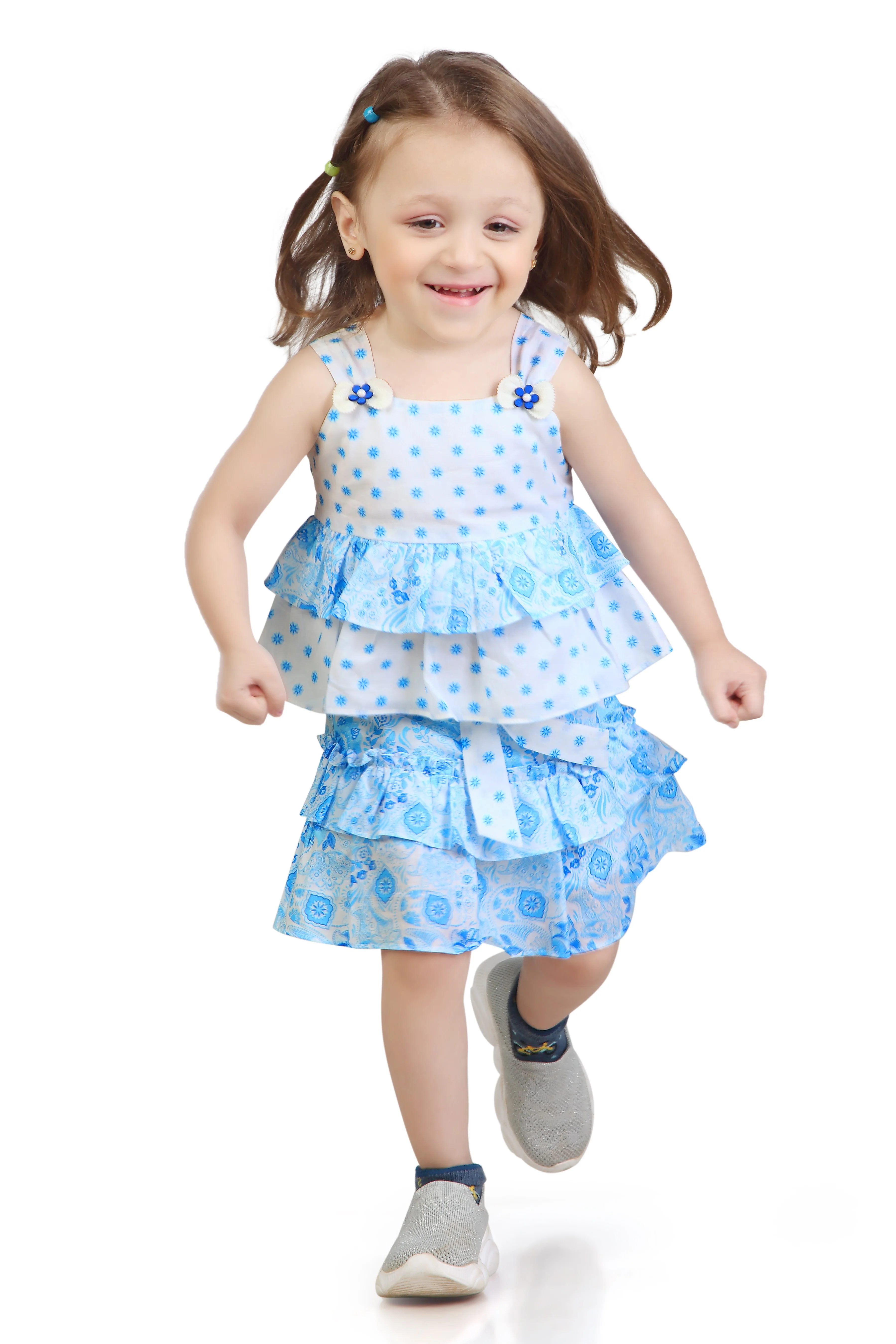 Blue Floral Tiered Ruffle Top & Skirt Set TSSET40402