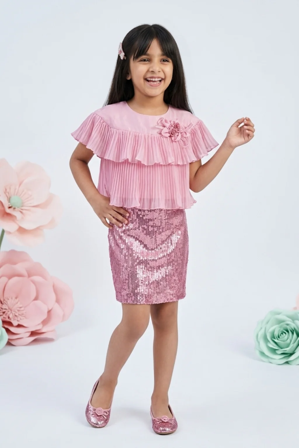 Onion Pink Sequin Party Skirt with Top M2334
